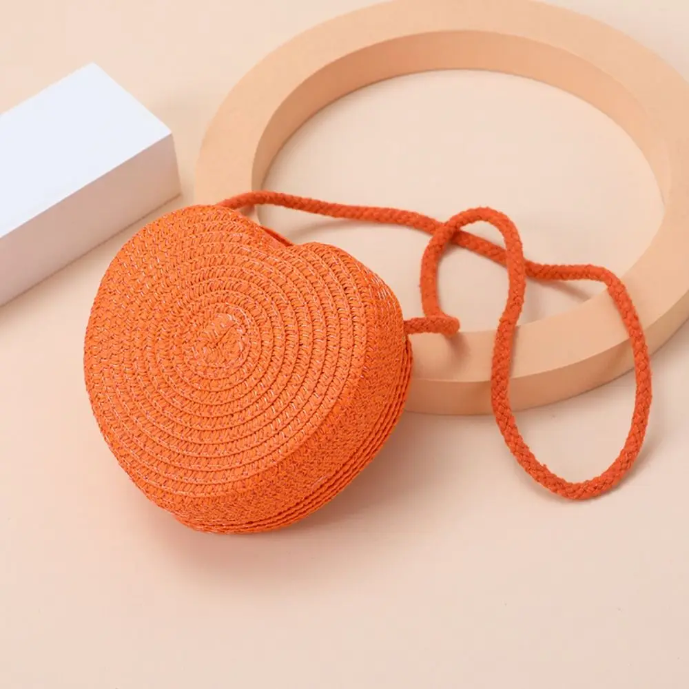 Bolsos de hombro de paja tejidos de alta calidad, bonito bolso cruzado con forma de corazón, monedero ligero de viaje para niños