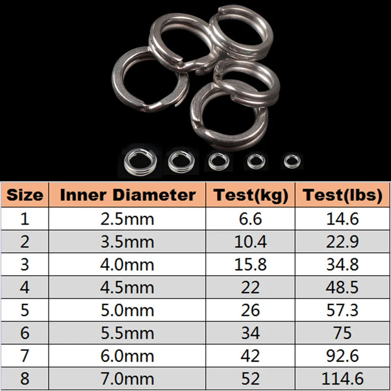 Anillo dividido de acero inoxidable, Conector de pesca de doble anillo de 2,5mm-7mm de diámetro, accesorios de pesca a presión redondos de alta resistencia, 50 unidades por lote - imagen 4