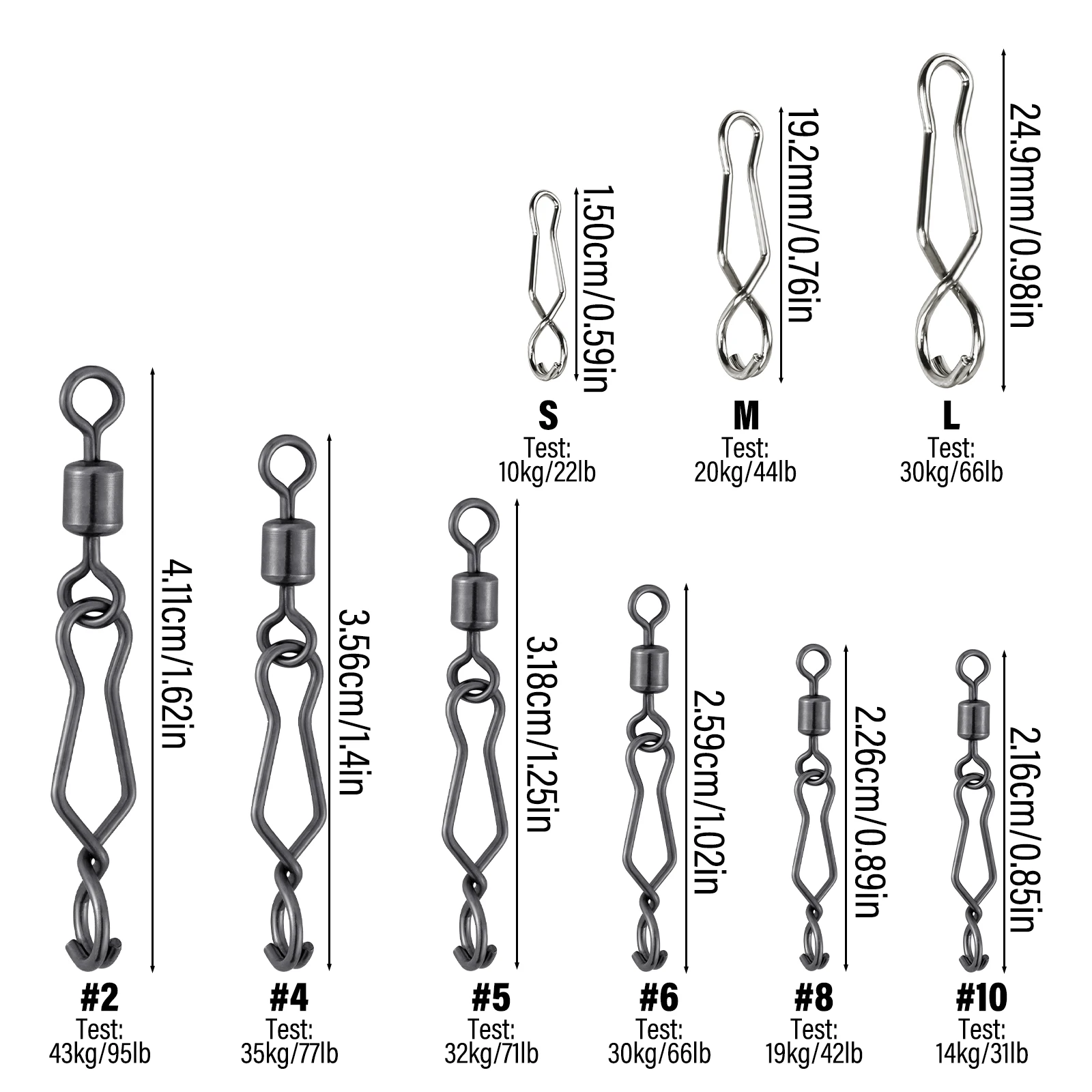 20/40 Uds. Clips de velocidad de pesca de cambio rápido, broche de pesca de acero inoxidable de alta resistencia para agua salada para anzuelo de señuelo giratorio de barril - imagen 5