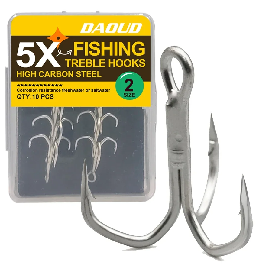 Kit de 5 anzuelos triples, 10 Uds., juego de anzuelos de pesca triples afilados, acero rico en carbono, anzuelo de pesca Triple clásico con curva redonda para bagre - imagen 2