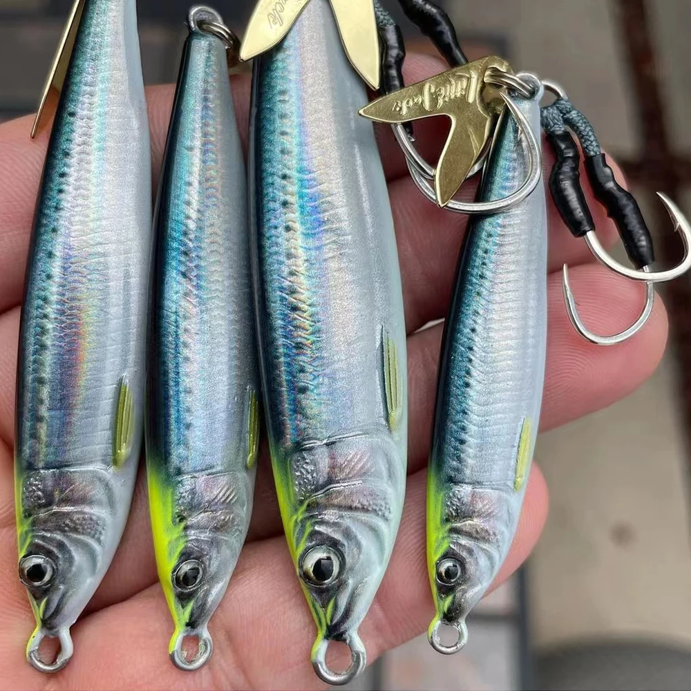 Plantilla de Metal 3D, 60G80G, señuelo de pesca de agua salada, arrastre, Shore Jigging, cebo duro, cuchara, señuelos de caballa de agua salada para atún Mahi Marlin - imagen 4