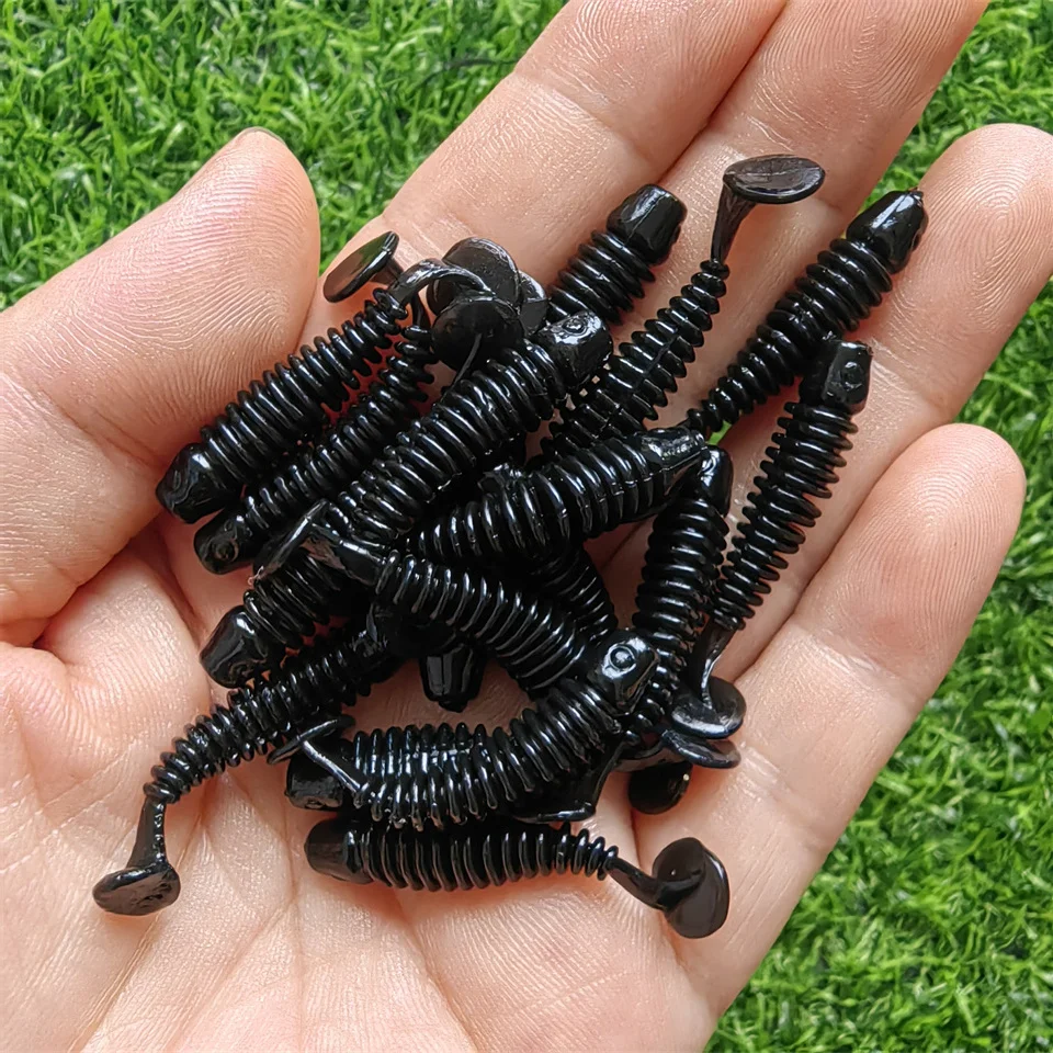 MUKUN-Señuelos de Pesca microblandos, 10 piezas, 0,6g/40mm, cola en T, señuelo de gusano, cebo Artificial pequeño, Jig Wobblers, aparejos de pesca de Lucio