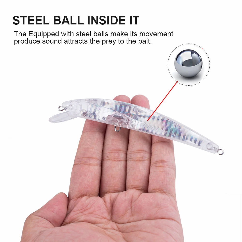 Hanlin-señuelo de pesca de pececillos sin pintar, cebo de pesca de 120mm, 12g, Jerkbait flotante en blanco interno, aparejos de lubina de plástico poco profundo, 10/20 piezas - imagen 4