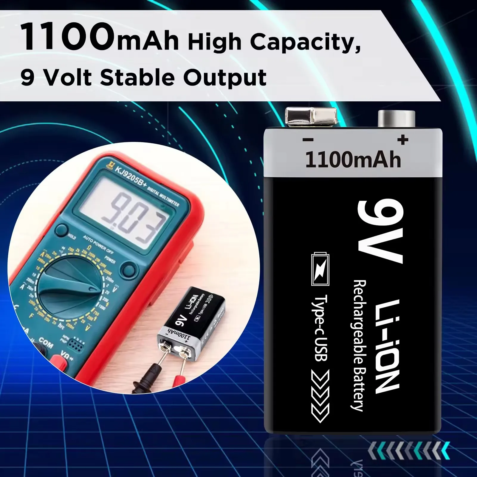 Batería 9V Recargable USB Tipo-C 6F22 para Electrónicos - imagen 3
