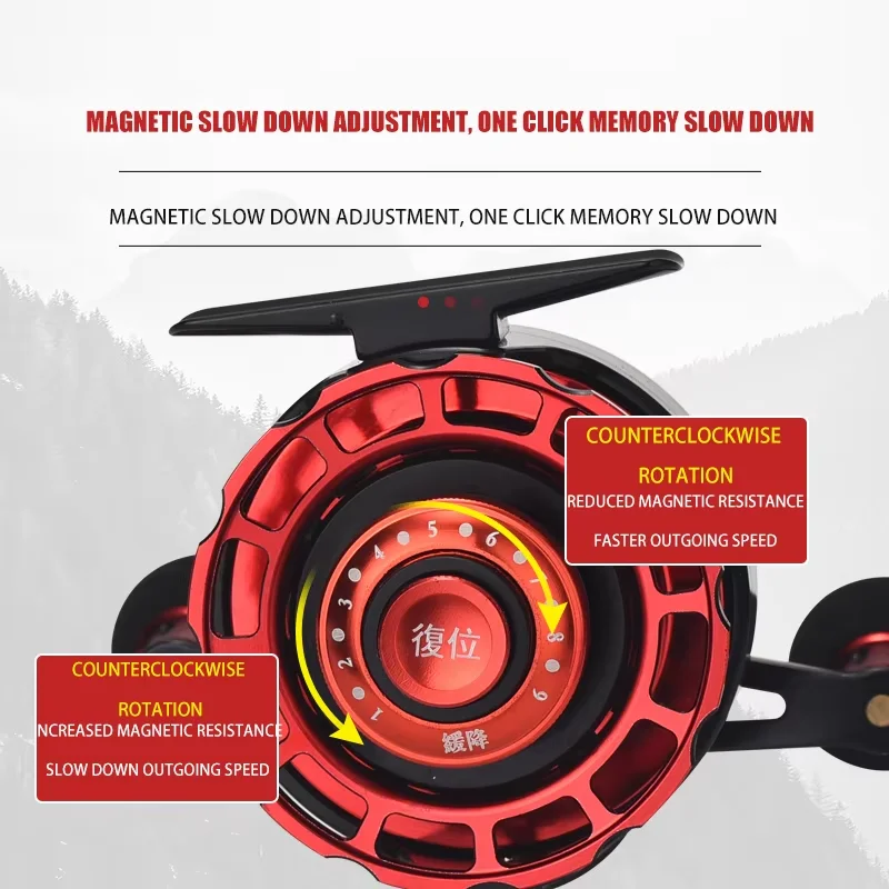 El carrete de pesca de balsa con pantalla digital de lagarto tiene cuerpo de aleación de aluminio, carrete hueco de metal y sistema de freno magnético - imagen 2