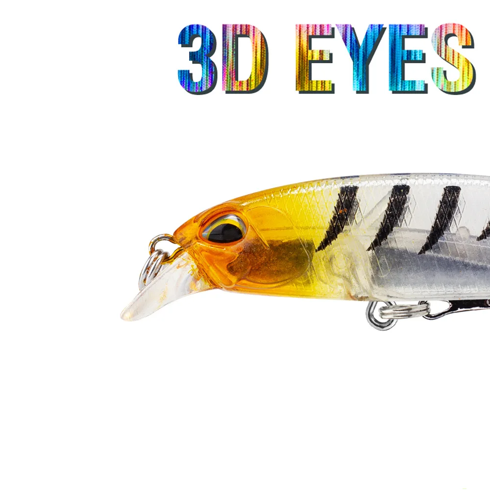 Señuelo de pesca Minnow de 7cm y 8g, cebo duro con ojos 3D # 8 anzuelos triples Crankbait Profundidad de fundición larga 0,5 m-2 m para trucha bajo - imagen 5