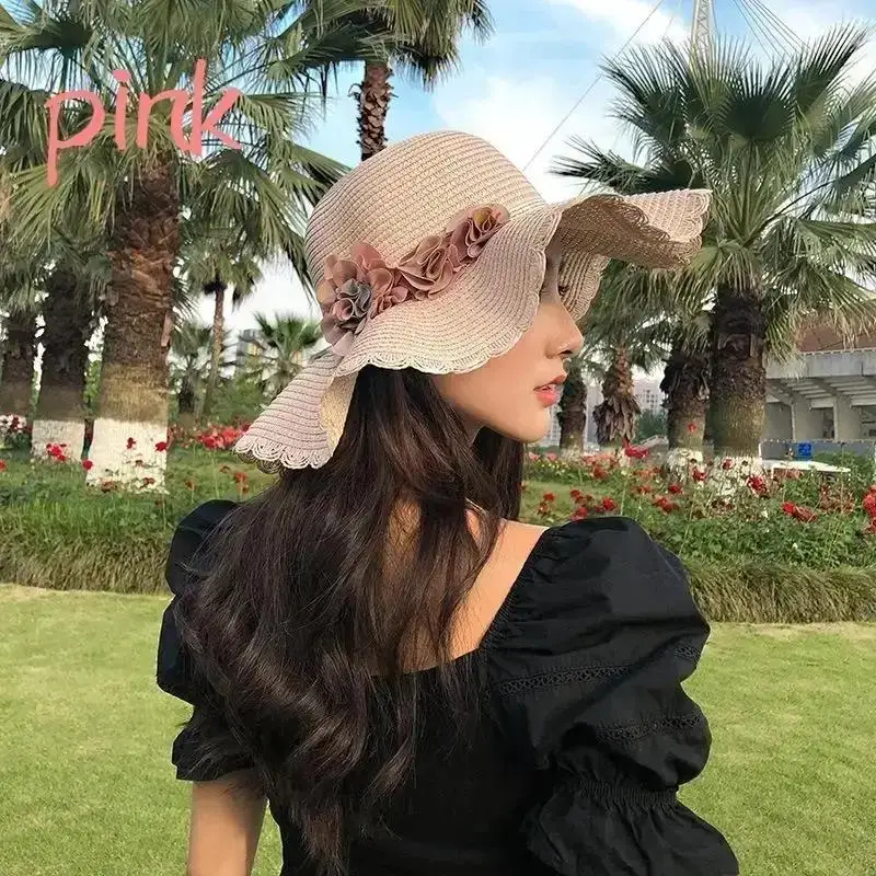 Nuevos sombreros de playa de verano a la moda para niña, sombrero tejido para el sol, nuevo sombrero coreano de flores para mujer, accesorios finos y transpirables, regalos creativos - imagen 4