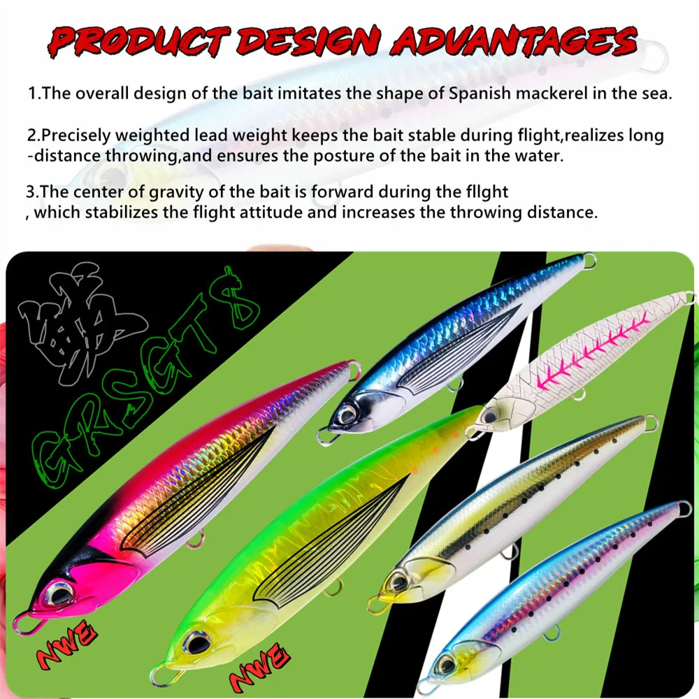 GREENSPIDER-señuelo de pesca de lápiz Stickbait, Wobblers de hundimiento, cebo duro Artificial de fundición larga para atún GT, 145mm, 60g - imagen 3