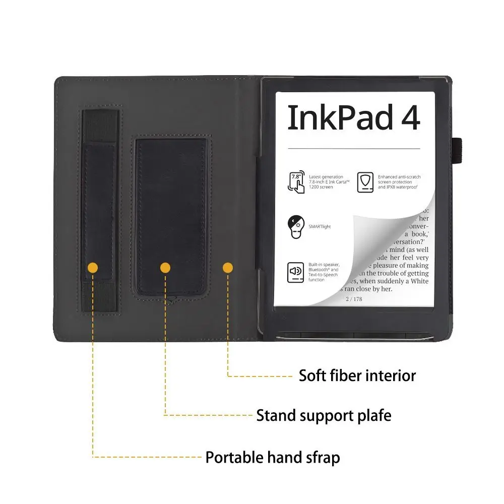 Para Pocketbook Inkpad4 funda para lector electrónico de 7,8 pulgadas funda inteligente de cuero PU carcasa protectora delgada para encendido/apagado automático con soporte de mano - imagen 2