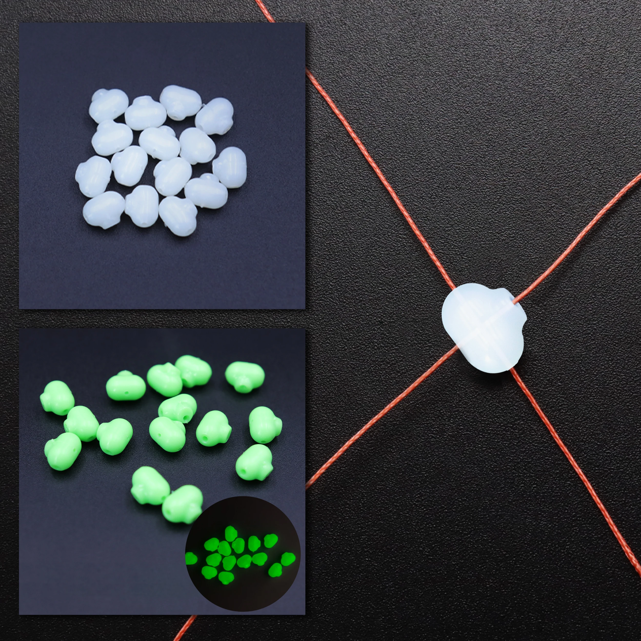 ZYZ 15 unids/caja aparejos de pesca cuentas cruzadas antienredos S/L blanco luminoso cuerda de pesca de agua salada anzuelos accesorios cuentas - imagen 3