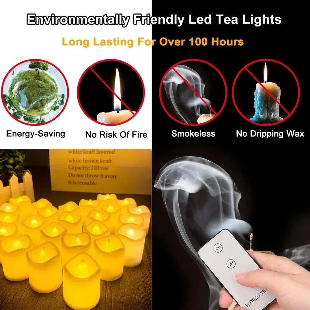 Velas LED sin llama de 12/24 Uds., luz de té Led de deseos creativos, vela blanca cálida con anillo de parpadeo, decoración navideña para Halloween, luz de vela - imagen 3