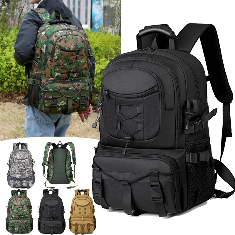 Mochila táctica grande para escalada con USB, para exteriores, senderismo, pesca, Camping, ciclismo, portátil, para deportes, viaje, portátil, equipaje - imagen 2