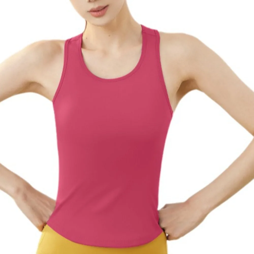 Chaleco de Yoga antiligero, diseño de cuello redondo, copa sin correr, chaleco ajustado para el cuerpo, camiseta sin mangas de Fitness de estilo integrado cómoda