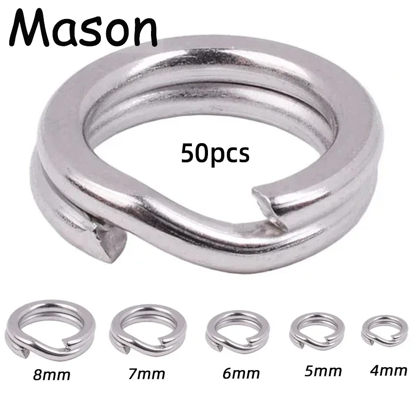 50 unids/caja anillos divididos de Pesca manivela cebo duro Snap plata acero inoxidable doble bucle dividido abierto señuelo de Pesca de carpa Pesca
