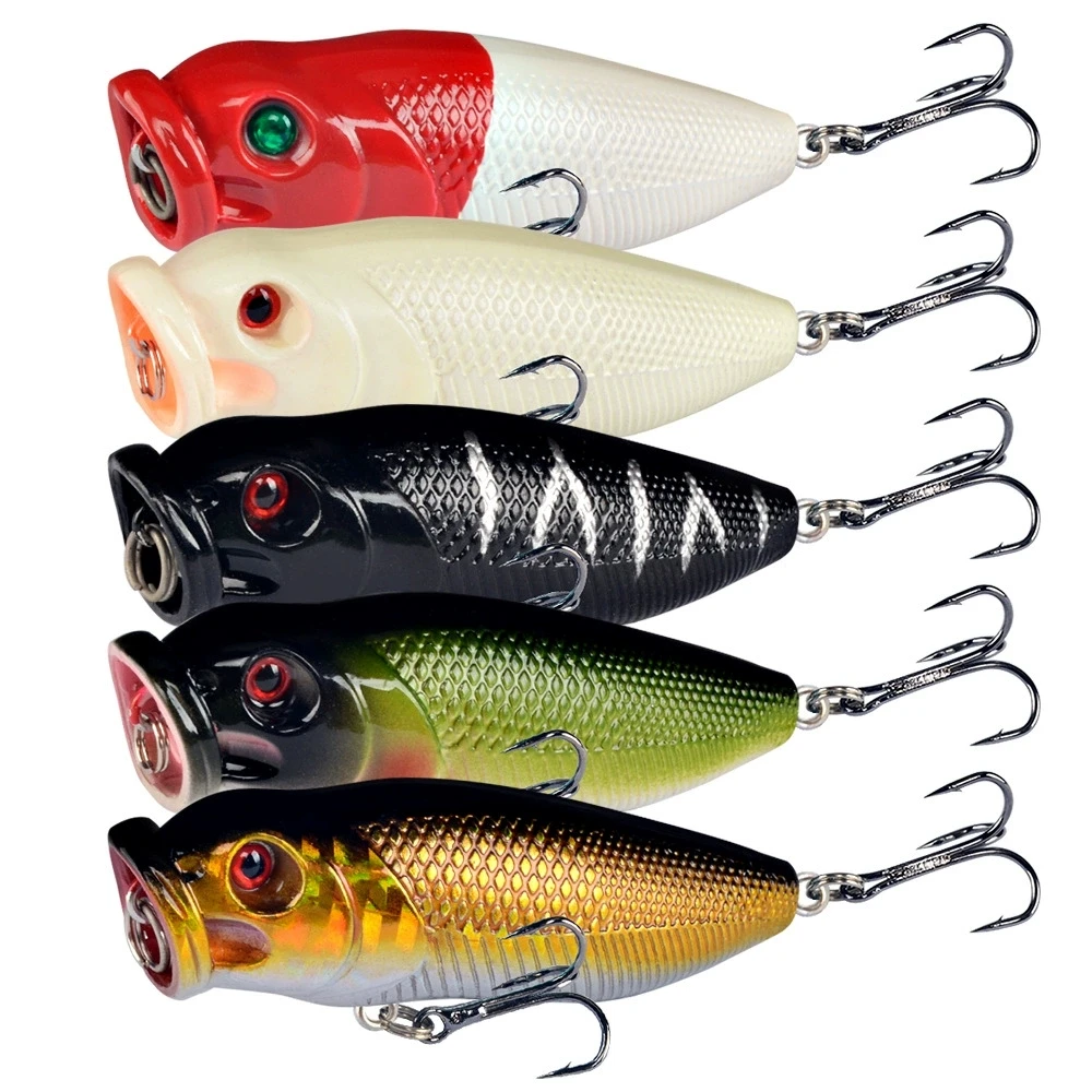 1 Uds 6,5 cm 8g señuelo de Pesca Popper cebo Artificial duro Topwater con 2 anzuelos triples Señuelos de Pesca de carpa Wobbler Crankbait Pesca - imagen 5