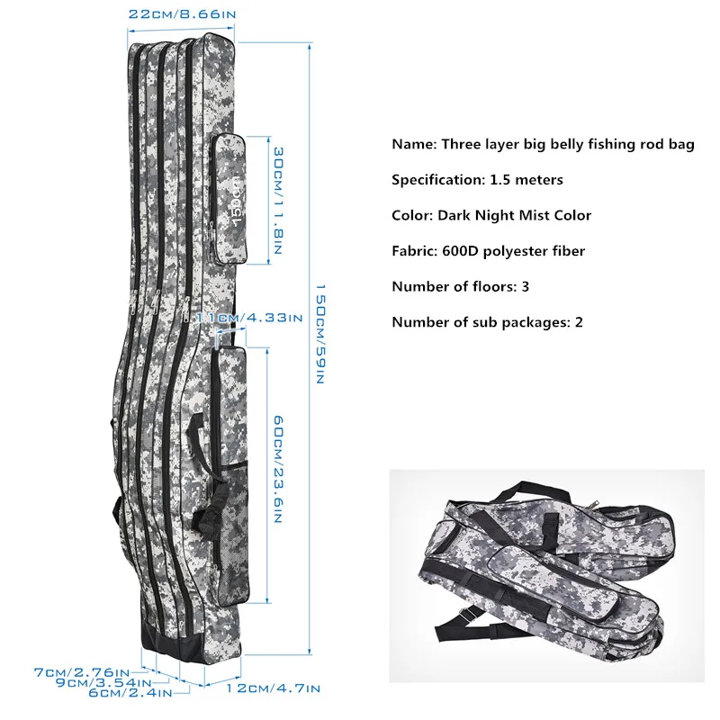 Bolsa de pesca de mar plegable de tres capas de 1,2 m/1,5 m, bolsa de caña de pescar de doble hombro, kit de herramientas para almacenamiento al aire libre - imagen 4