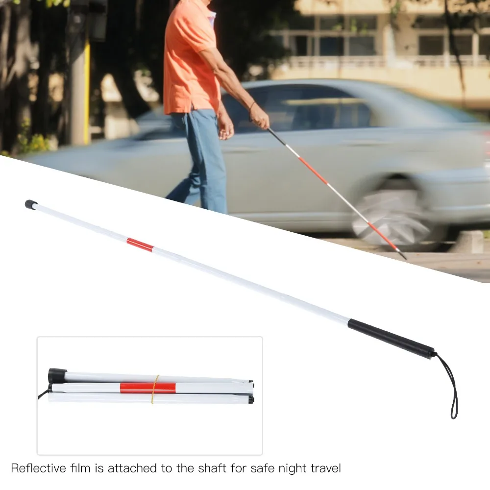 Bastón ciego plegable duradero, bastón reflectante de aleación de aluminio blanco y rojo, bastón antideslizante con discapacidad Visual - imagen 5