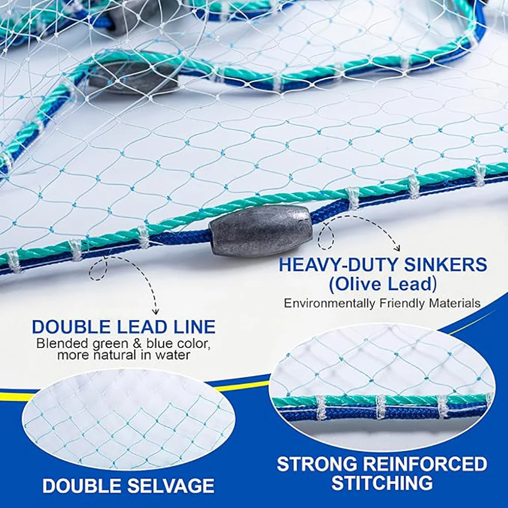 Red de pesca Goture, red de fundición de agua salada, malla 3/8 con pesas negras resistentes, redes de lanzamiento de monofilamento para cebo de pesca - imagen 4