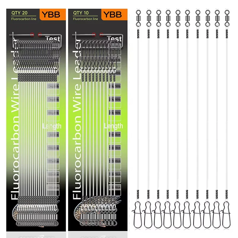 YOTO 10 piezas/20 piezas 100% hilo de pescar de fluorocarbono: con giro giratorio y bloqueo rápido, peso de prueba de 9-36 kg