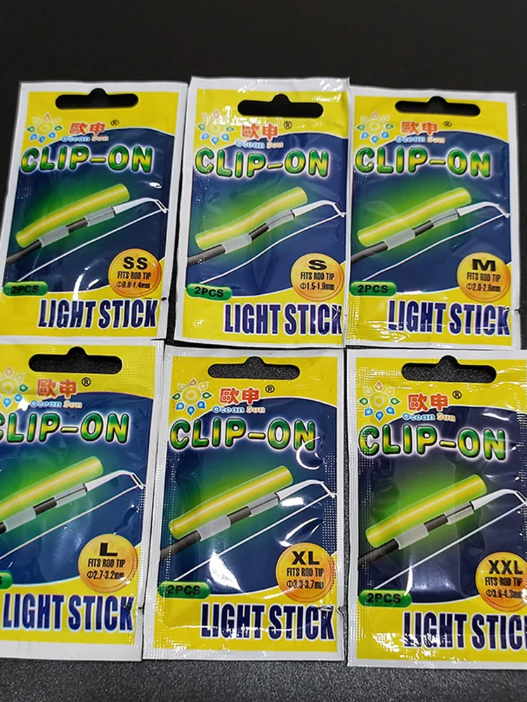 50 paquetes (100 uds) SS S M L XL XXL pesca nocturna barra de luz fluorescente luminosa Clip a presión en punta de caña de pescar barra luminosa A622 - imagen 5