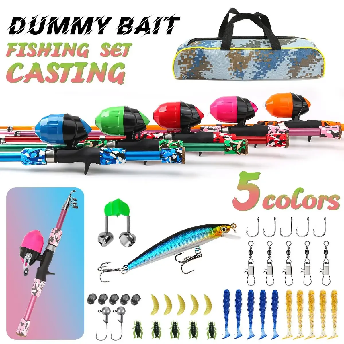 Set cañas pescar mar niños espuma colorida divertida resistente ligera - imagen 4