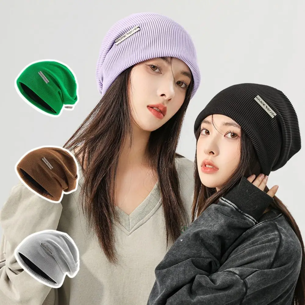 Gorros de punto de Color sólido a la moda, gorro más cálido a prueba de viento, gorros para mujer, gorro de pila para invierno y otoño, mujeres y hombres - imagen 5