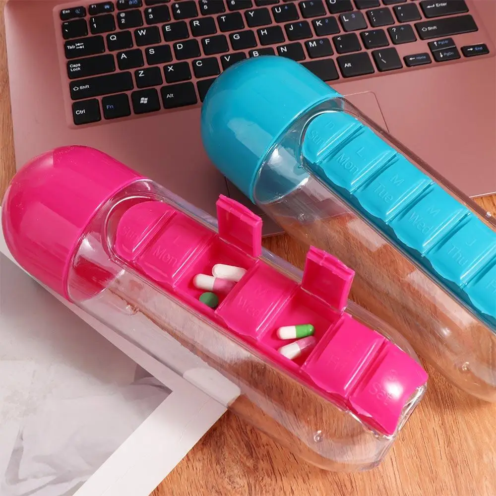 Caja de Medicina de 7 rejillas, caja de medicina, botella de agua a prueba de fugas, cajas de pastillas diarias, organizador, cajas de pastillas, botella de agua deportiva portátil - imagen 5