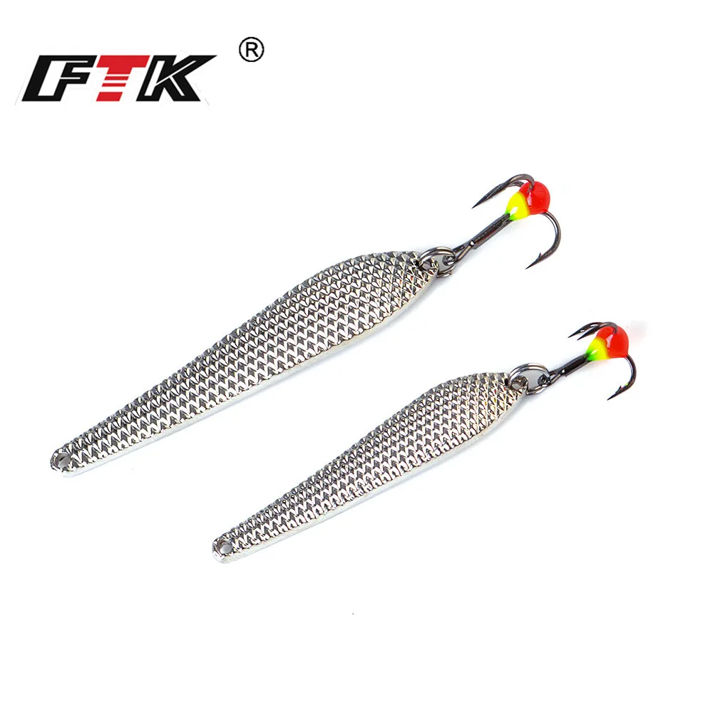 FTK-señuelo de pesca de hielo para invierno, 1 unidad, 7g /12g, 5,5 cm/7cm, cuchara giratoria, duro, dorado, plateado, balancines, plantilla de Metal, anzuelo triple, cebos de lubina - imagen 2