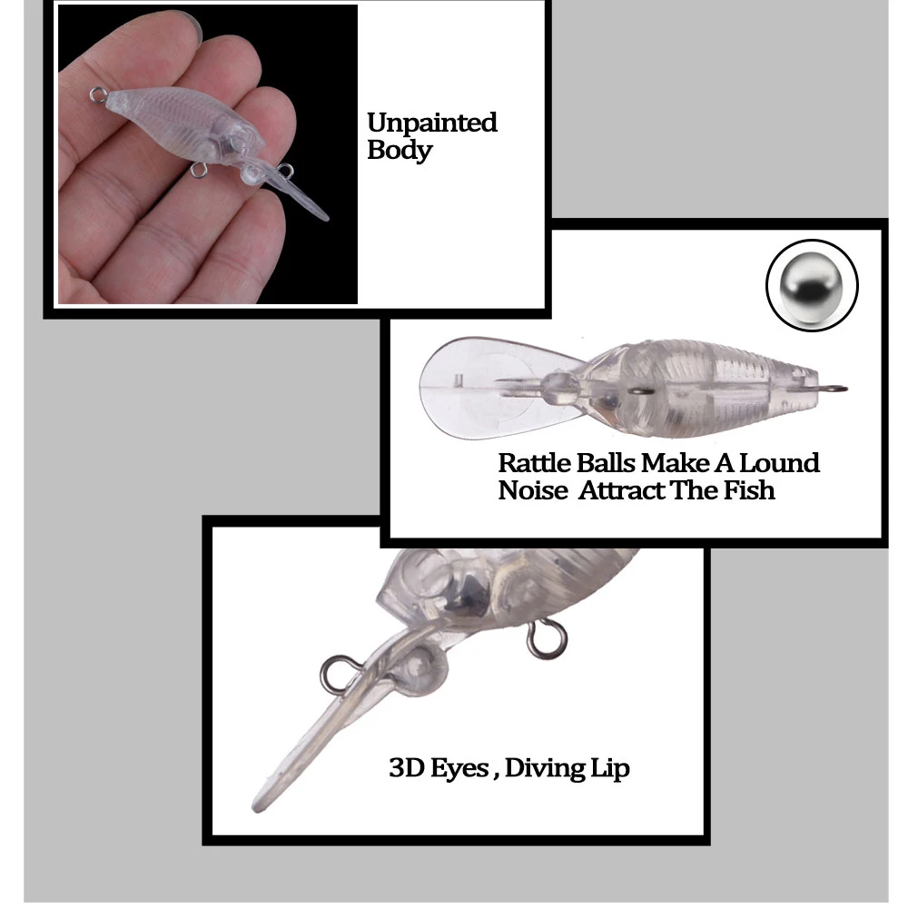 Chan'sHuang 30 Uds cebo en blanco sin pintar 3,6g/60mm sonajero flotante labio largo Crankbait señuelo de pesca Artificial - imagen 4