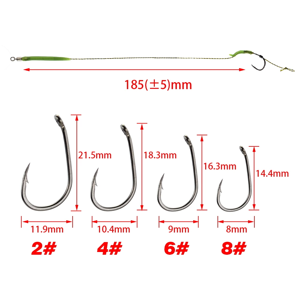 8 x aparejos de pelo para pesca de carpa, línea trenzada, aparejos de gancho de acero, aparejos terminales de pesca - imagen 3