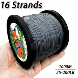 Línea de pesca trenzada de 16 hebras, multifilamento de 1000m PE X16 trenzado, líneas de carpa más fuertes y de mayor densidad, Multicolor, 25LB-200LB