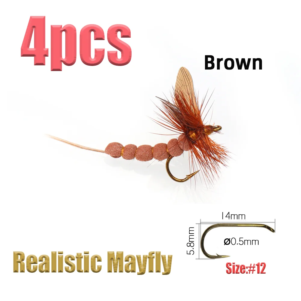 4pcs Brown Mayfly