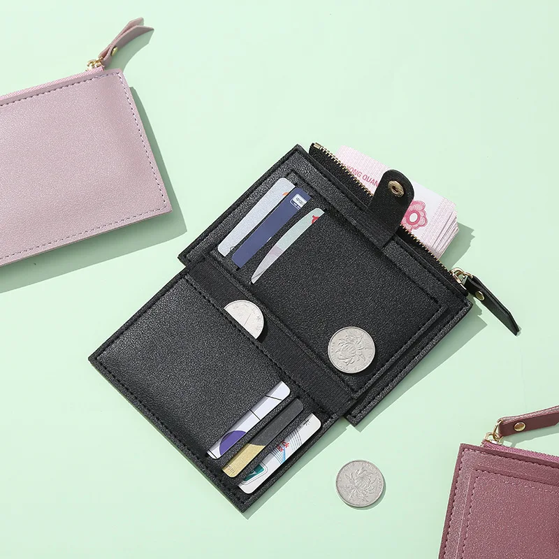 Cartera con Clip para dinero para mujer, monedero de cuero Pu con bolsillo con cremallera, tarjetero para mujer, billeteras cortas para tarjetas de crédito pequeñas - imagen 2