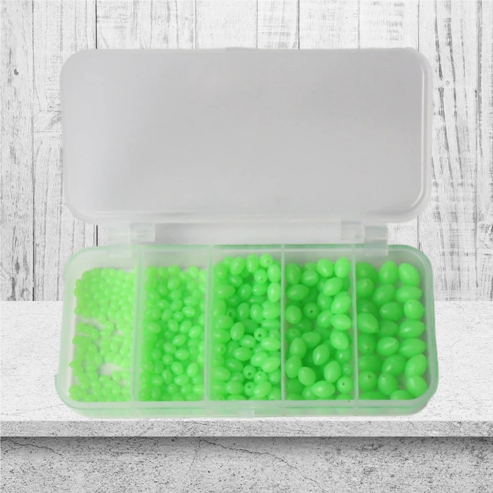 Cuentas luminosas 375 Uds. Cuentas de pescado de plástico duro ovaladas de color verde oliva accesorios de equipo de pesca de frijol anticolisión - imagen 4