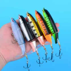 5 uds Topwater Spinner señuelo de pesca Popper lápiz Artificial cebo duro hélice cola giratoria aparejos de pesca Swimbait