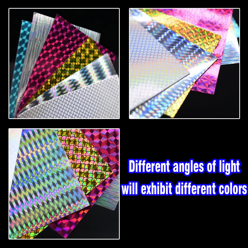 MNFT 12 Uds DIY cebo duro lentejuelas señuelo holográfico pegatina de piel de pescado autoadhesivo Arco Iris cambio de Color película atado de moscas Material - imagen 5