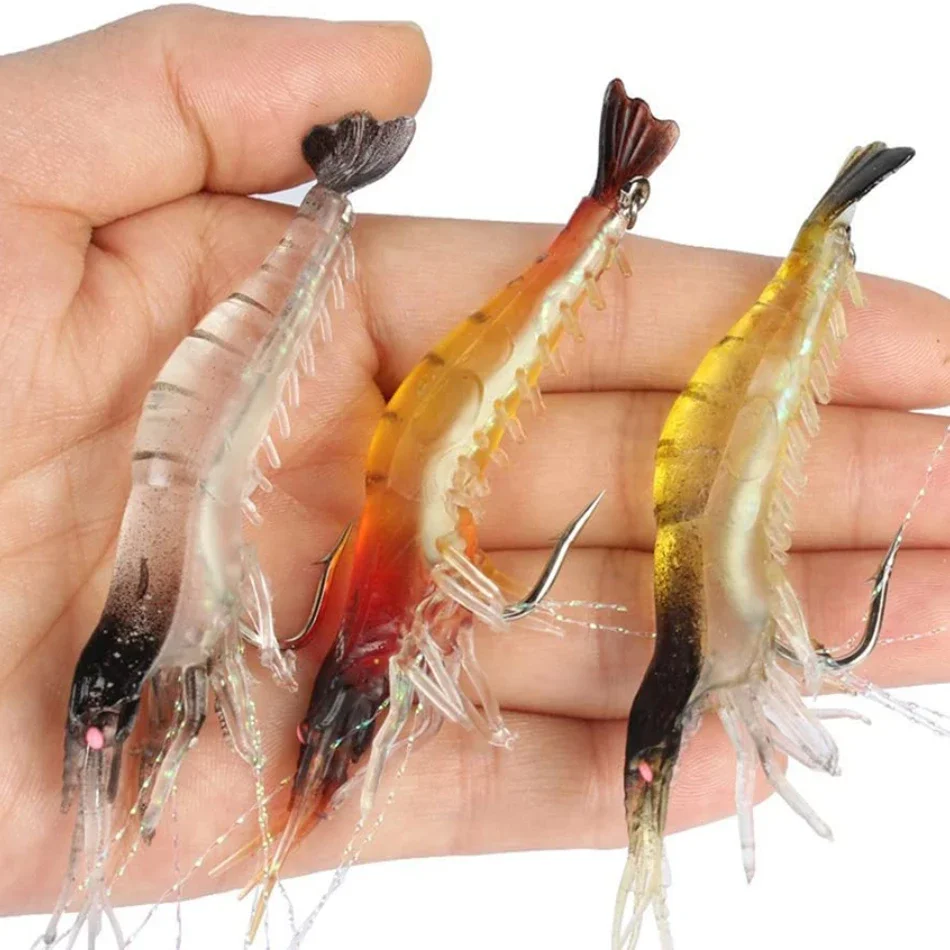 Goture-SEÑUELOS de silicona para pesca de camarones, cebo blando para agua dulce, agua salada, trucha, lubina, carpa, luminoso, Aitigis, 3 piezas - imagen 2