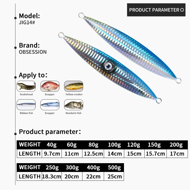 TEASER J14 30g 40g 60g 80g 100g señuelo de pesca de hundimiento lento señuelo de Jigging de Metal agua salada Micro Shore Jig pesca Spinner cebo - imagen 2