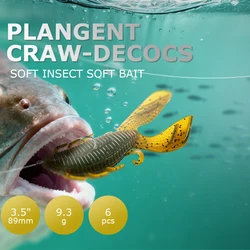 SOLOKING 6pcs/lot Plastic Soft Lure 9.3g 89mm Fat Worm Bug Bait Double T Tail Add Attractant Lure for Bass Fishing