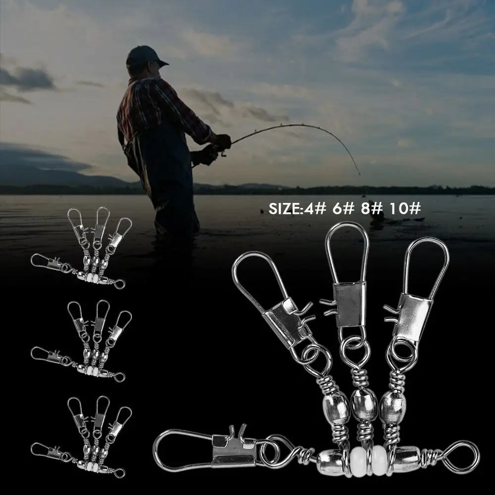 Conector a presión de pesca de 3 vías con pasador de rodamiento, barril de acero inoxidable, giratorio, pesca en el mar, bola duradera y resistente, 10 Uds. - imagen 5