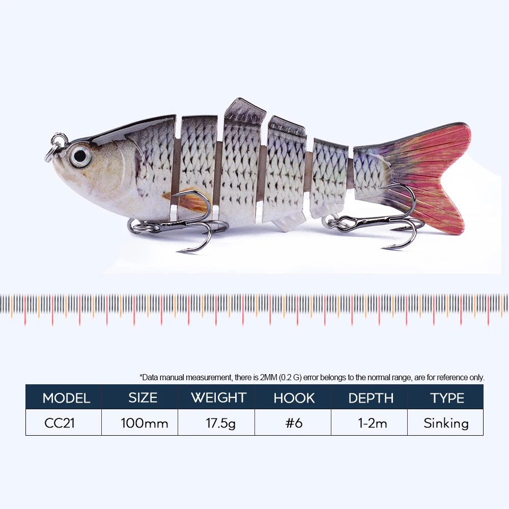 Hanlin-Juego de Señuelos de Pesca artificiales, 4 pulgadas, 17g, 6 segmentos articulados, plástico duro, Bionic Crankbait, aparejos Wobblers de hundimiento - imagen 2