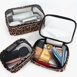 Neceser transparente impermeable estampado leopardo para viaje
