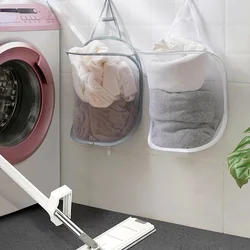 Cesta de lavandería transpirable plegable portátil – Organizador de baño montable en pared