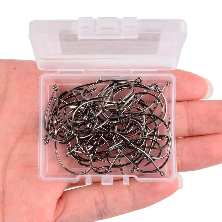 Anzuelo de Pesca de níquel negro 8003, señuelo de gusano, cebo suave, anzuelo de cabeza, aparejo de tiro caído, 50 unids/lote por caja - imagen 4