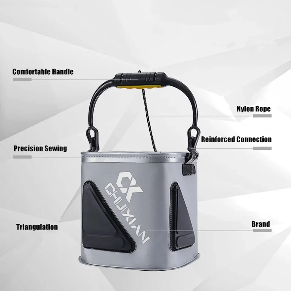 Aparejos de pesca ultraligeros y duraderos para exteriores, cubo de pesca grueso EVA plegable con cuerda para acampar, senderismo, contenedor de agua, bolsa de pesca - imagen 4