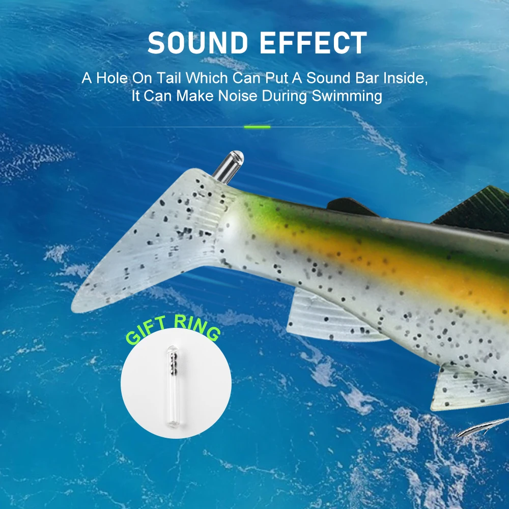 Señuelo de Pesca Kingdom suave, 38g, 120mm, cola Artificial en T, cebo de silicona, anzuelos triples, Swimbait Wobblers, aparejos de Pesca lubina - imagen 5