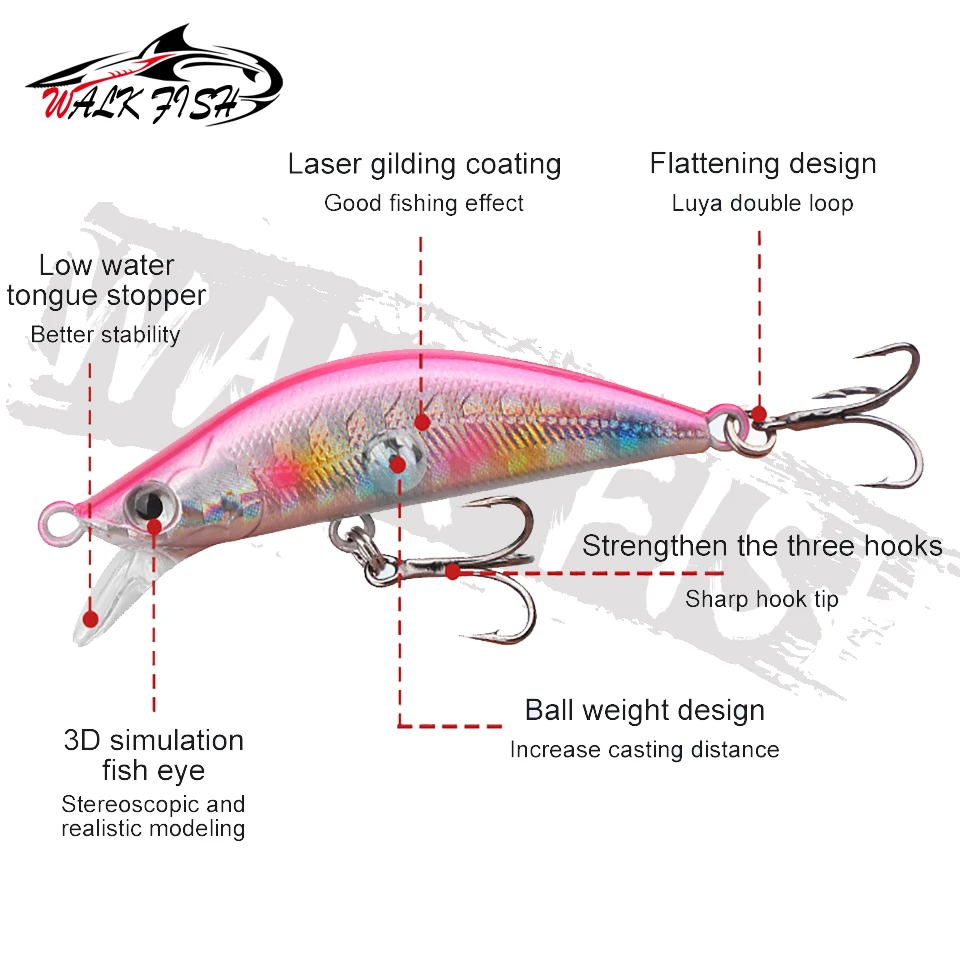 WALK FISH-señuelo de pesca de pececillos, cebo duro Artificial de fundición larga, 5,5 cm, 5g, Wobblers para Char, trucha, lubina, Lucio - imagen 2