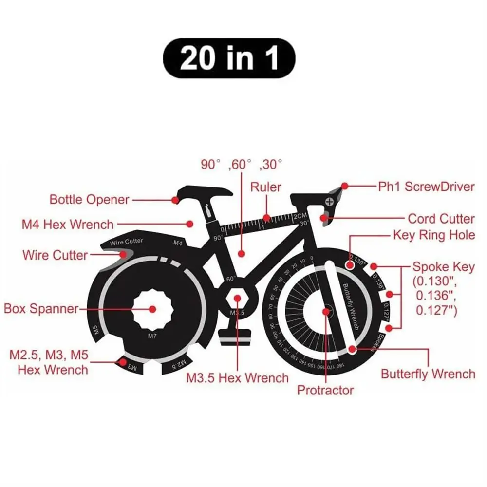 Tarjeta multiherramienta 20 en 1 para bicicleta, dispositivo de supervivencia, llavero, Herramienta de bolsillo multifuncional para acampar al aire libre, 1 unidad - imagen 5