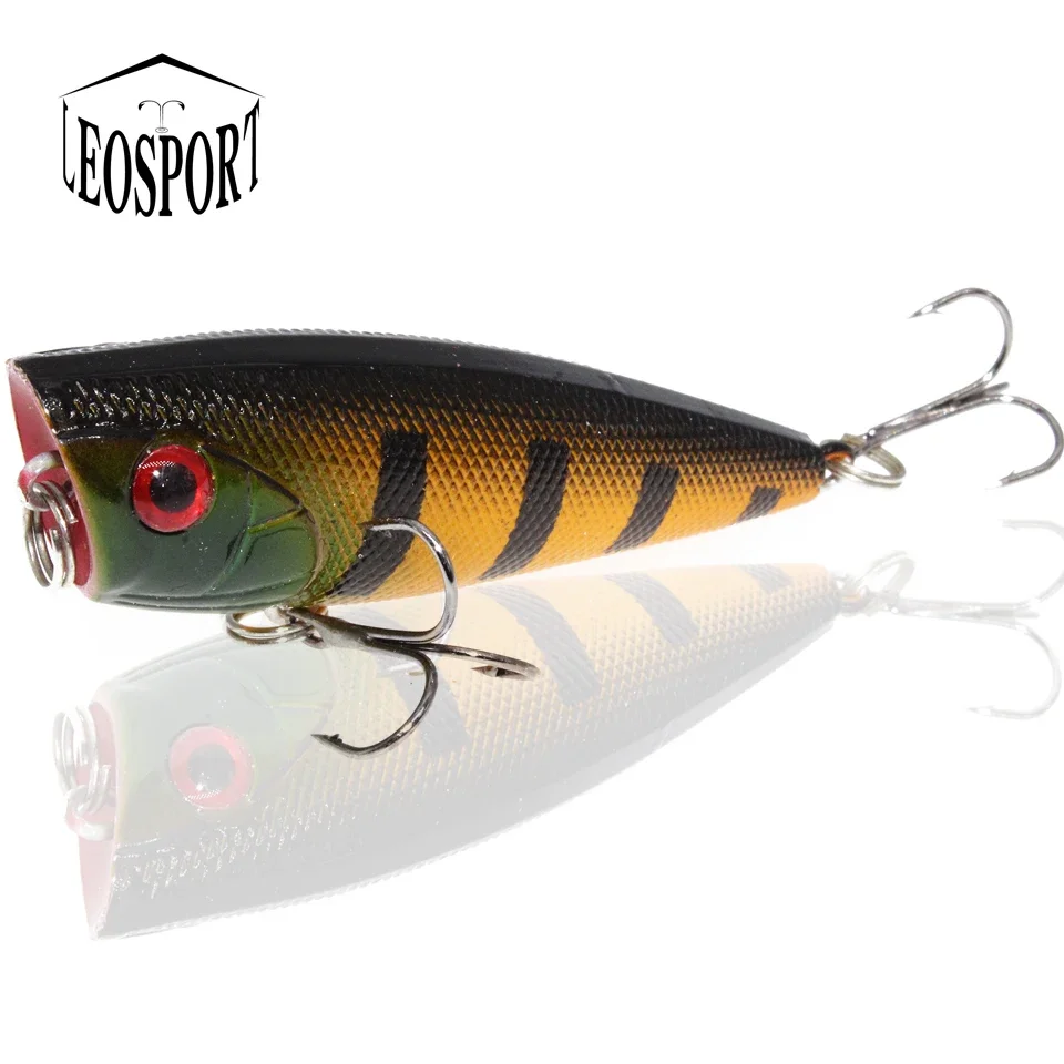 LEOSPORT-señuelo de pesca de piezas, cebo duro Topwater Popper Crankbait, 6cm/6,9g, señuelos flotantes, anzuelos triples - imagen 5
