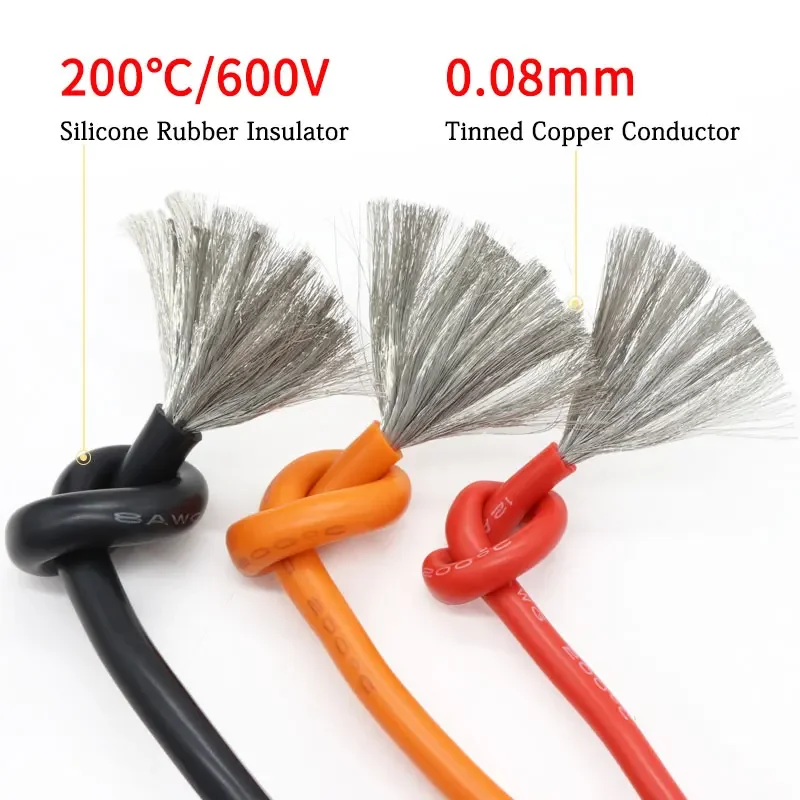 Kit de mezcla de 5 colores) Cable de silicona Flexible resistente al calor 30/28/26/24/22/20/18/16AWG Cable trenzado Cable de cobre estañado eléctrico - imagen 3